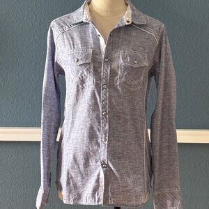 BKE Buckle Blue Petal Snap Long Sleeve Button Down Men’s Shirt Standard Small